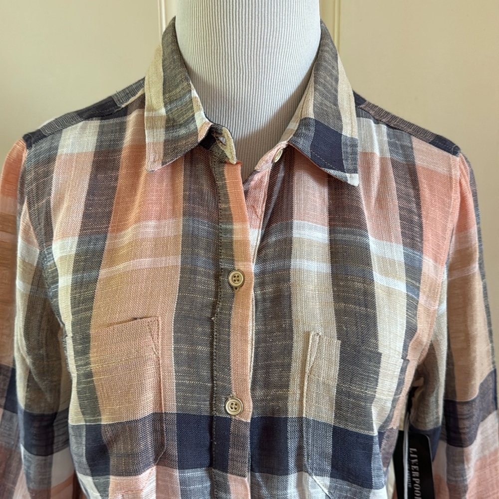Liverpool linen blouse Los Angeles Sedona plaid XS top shirt LM8019G12 jeans 2 4